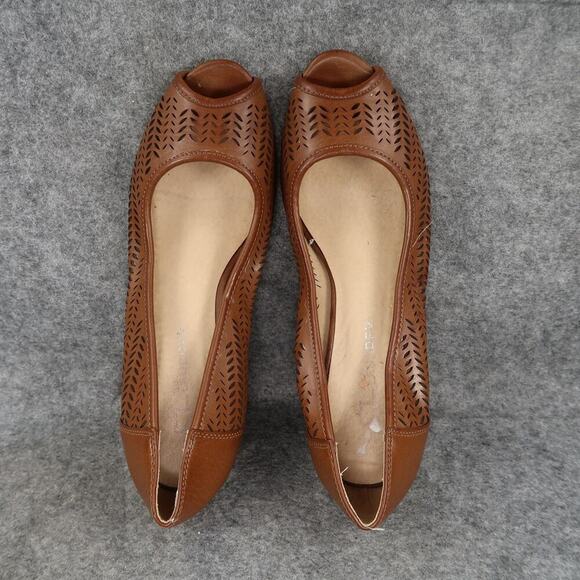 CL by Laundry Shoes Womens 9 Peep Toe Wedges Fashion Perforated Slip On Brown - Picture 7 of 12